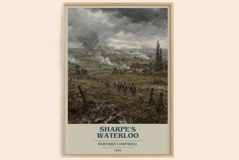 Sharpe's Waterloo book cover book poster by Bernard Cornwell – framed literary art print