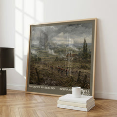 Sharpe's Waterloo Literary Art Print by Bernard Cornwell – large square framed print leaning against a wall