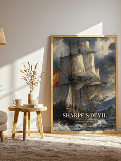 Sharpe's Devil watercolour print in frame leaning in hallway – historical fiction wall art
