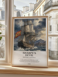 Sharpe's Devil Bookish Wall Art by Bernard Cornwell – framed print by a bright window