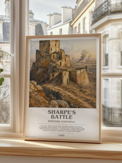 Sharpe's Battle Bookish Wall Art by Bernard Cornwell – framed print by a bright window