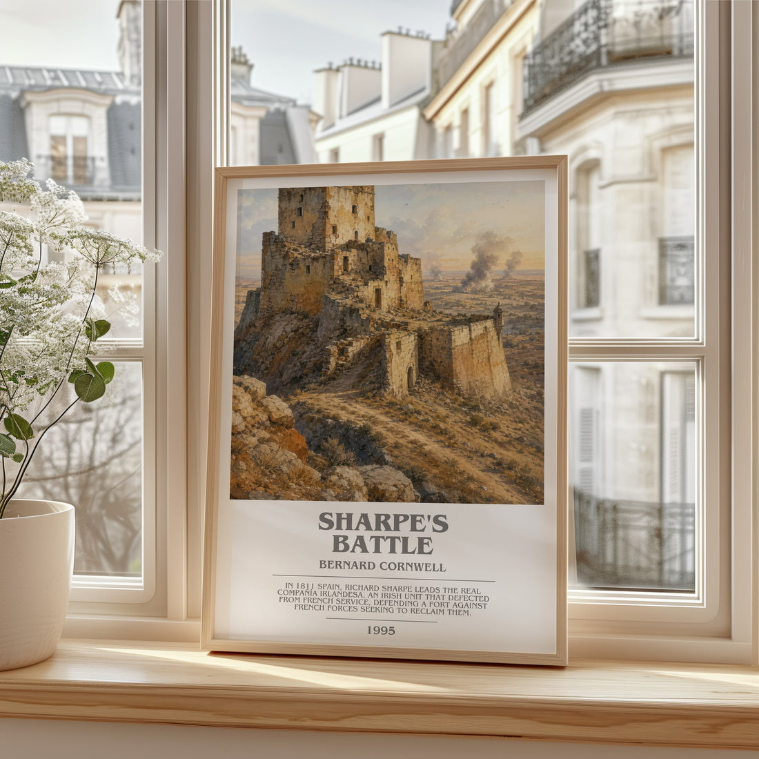 Sharpe's Battle Bookish Wall Art by Bernard Cornwell – framed print by a bright window