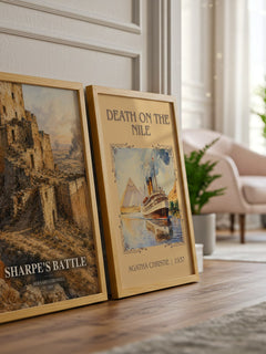 Sharpe's Battle watercolour print framed by window – literary home decor
