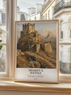 Sharpe's Battle Book Cover Poster by Bernard Cornwell – framed print by a bright window
