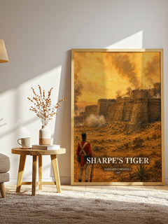 Sharpe's Tiger watercolour print in frame leaning in hallway – historical fiction wall art