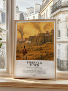 Sharpe's Tiger Bookish Wall Art by Bernard Cornwell – framed print by a bright window