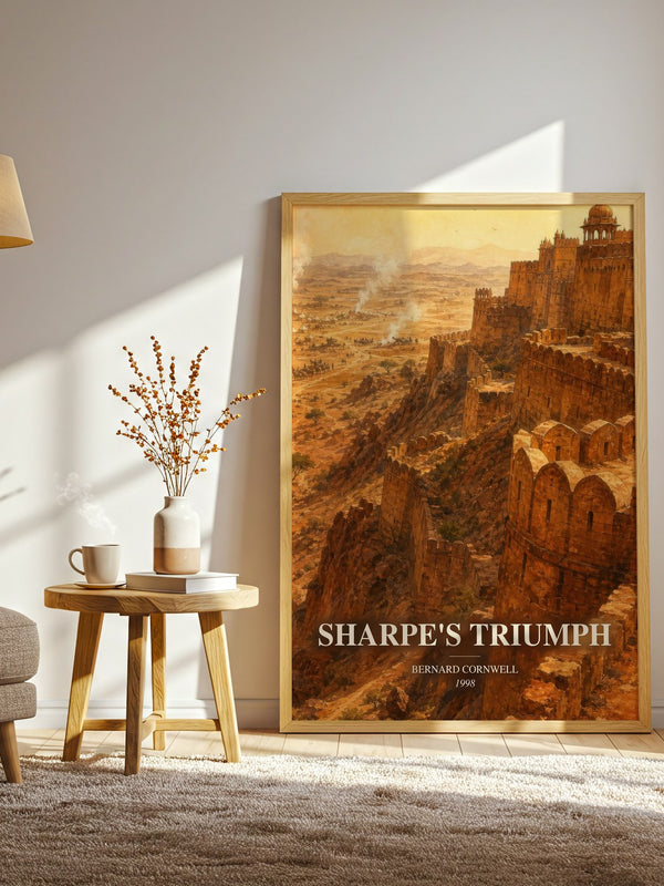 Sharpe's Triumph watercolour print in frame leaning in hallway – historical fiction wall art