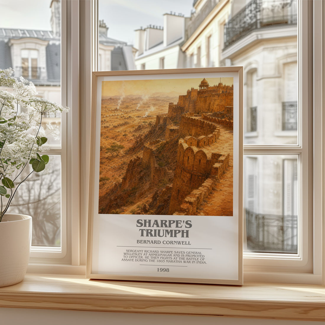 Sharpe's Triumph Bookish Wall Art by Bernard Cornwell – framed print by a bright window