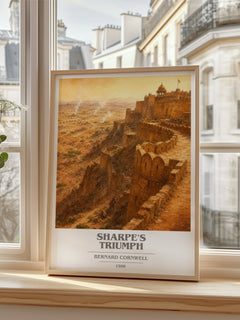 Sharpe's Triumph Book Cover Poster by Bernard Cornwell – framed print by a bright window