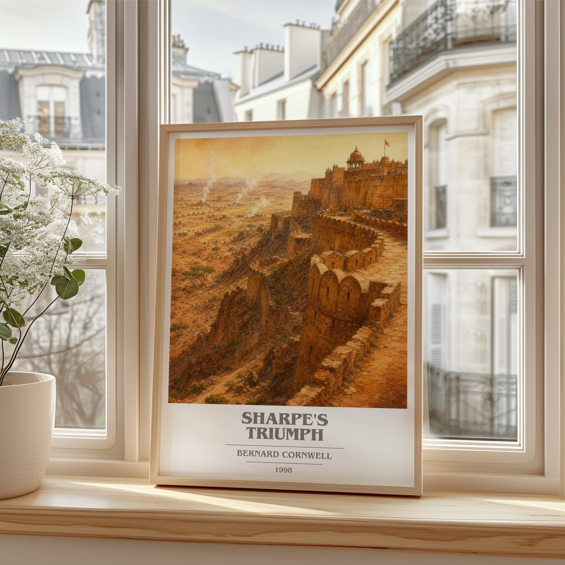 Sharpe's Triumph Book Cover Poster by Bernard Cornwell – framed print by a bright window