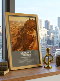 Sharpe's Triumph Bookish Wall Art by Bernard Cornwell – framed print on a city-view windowsill