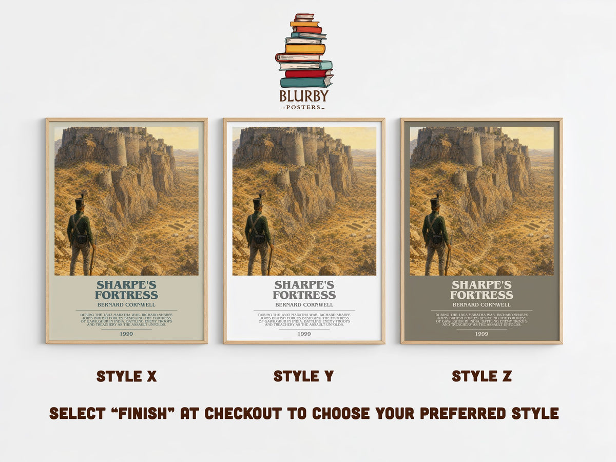 Sharpe's Fortress bookish print in frame leaning in hallway – historical fiction wall art (mockup)
