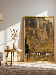 Sharpe's Fortress watercolour print in frame leaning in hallway – historical fiction wall art