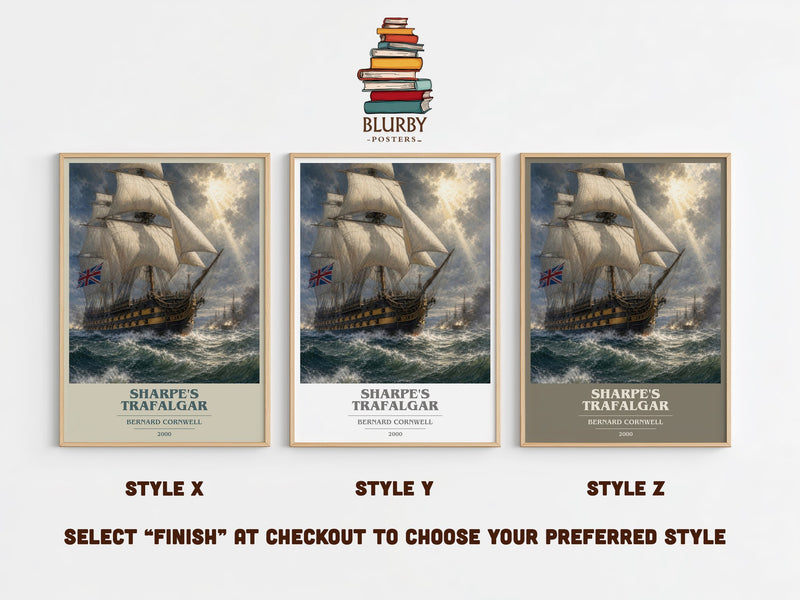 Sharpe's Trafalgar book cover print in frame leaning in hallway – historical fiction wall art