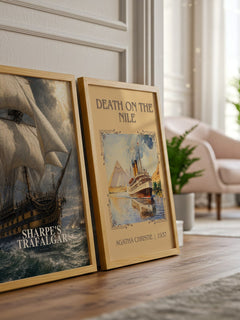 Sharpe's Trafalgar watercolour print framed by window – literary home decor