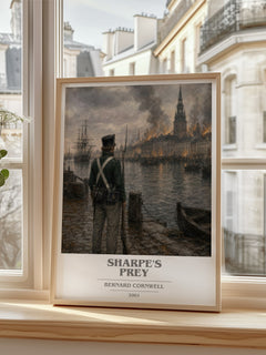 Sharpe's Prey Book Cover Poster by Bernard Cornwell – framed print by a bright window