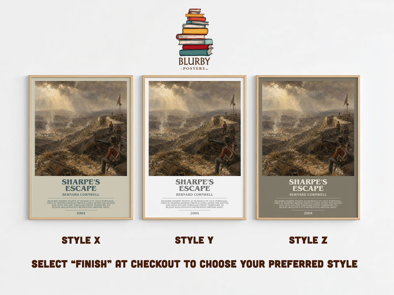 Sharpe's Escape bookish print in frame leaning in hallway – historical fiction wall art