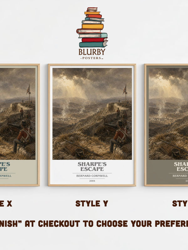 Sharpe's Escape book cover print in frame leaning in hallway – historical fiction wall art