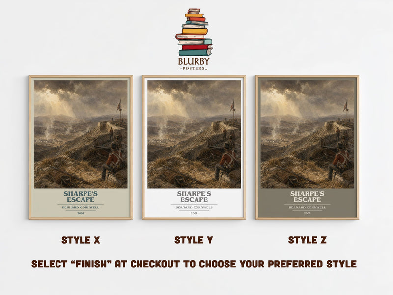 Sharpe's Escape book cover print in frame leaning in hallway – historical fiction wall art