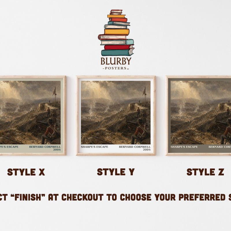 Sharpe's Escape literary print in frame leaning in hallway – historical fiction wall art