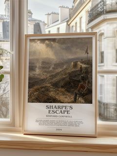 Sharpe's Escape Bookish Wall Art by Bernard Cornwell – framed print by a bright window