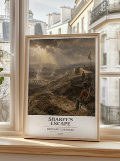 Sharpe's Escape Book Cover Poster by Bernard Cornwell – framed print by a bright window