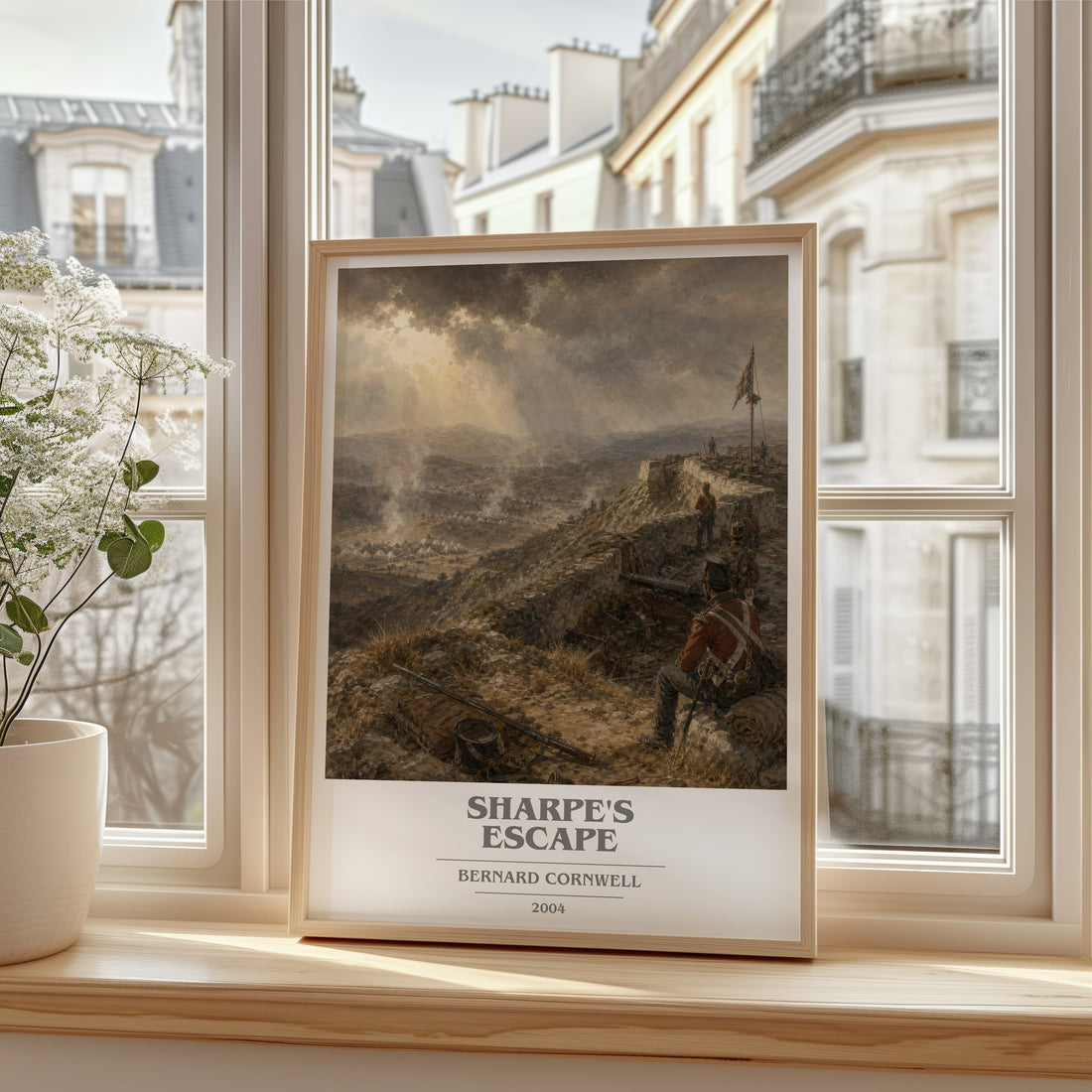 Sharpe's Escape Book Cover Poster by Bernard Cornwell – framed print by a bright window