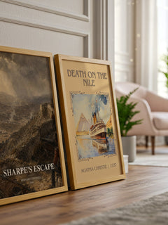 Sharpe's Escape watercolour print framed by window – literary home decor