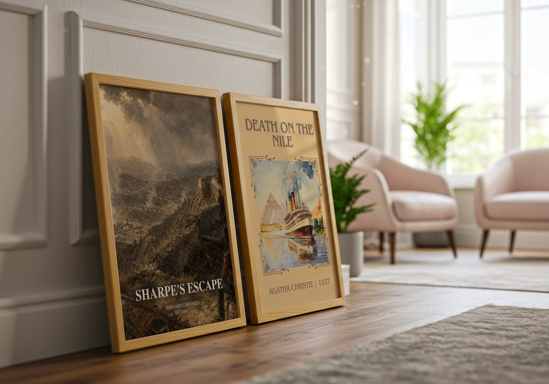 Sharpe's Escape watercolour print framed by window – literary home decor