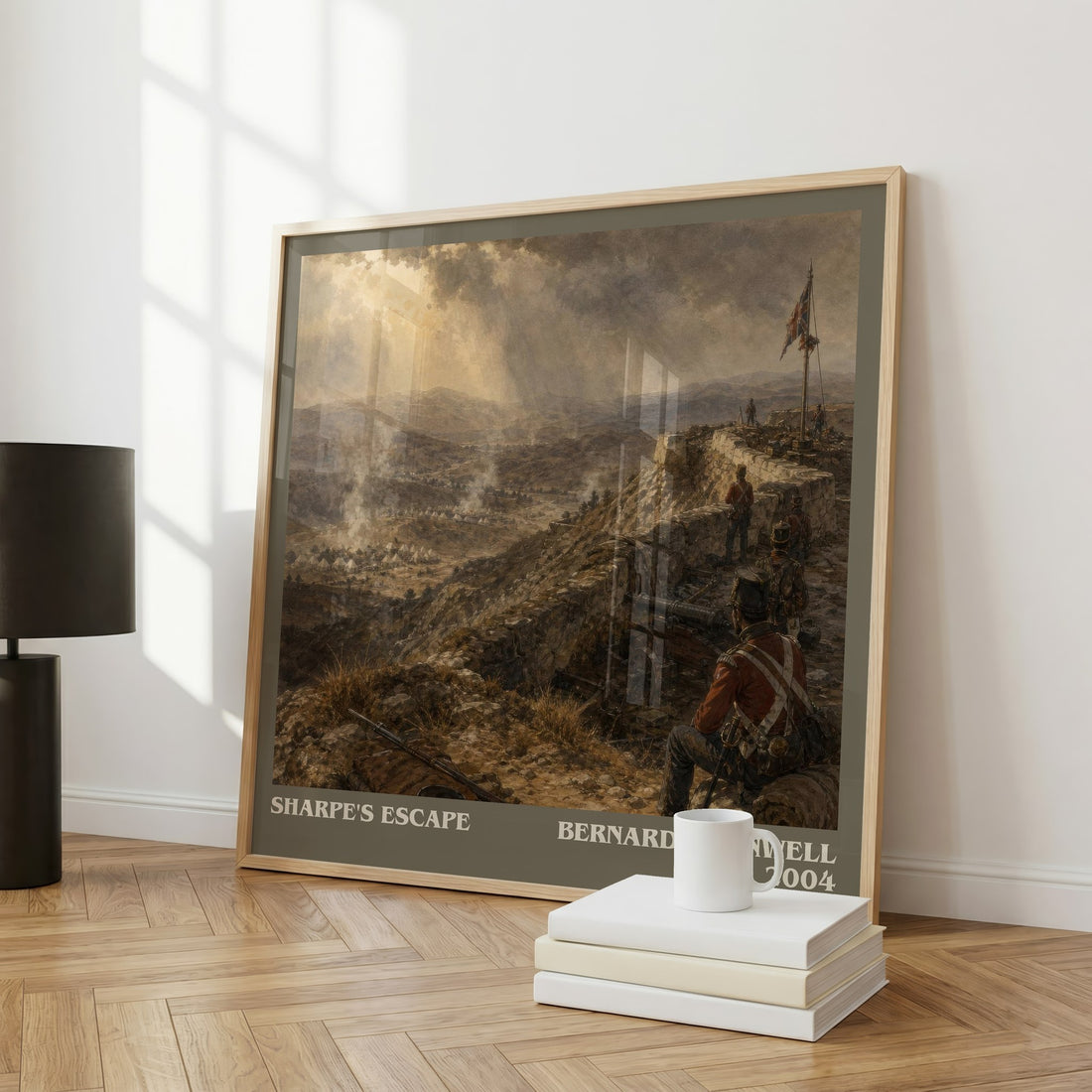 Sharpe's Escape Literary Art Print by Bernard Cornwell – large square framed print leaning against a wall
