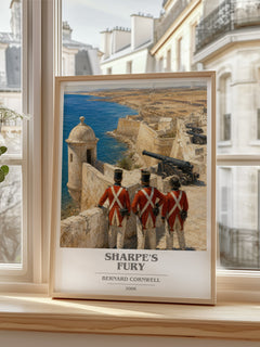 Sharpe's Fury Book Cover Poster by Bernard Cornwell – framed print by a bright window