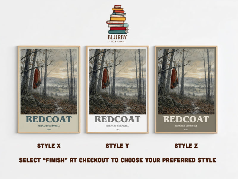 Redcoat book cover print in frame leaning in hallway – historical fiction wall art