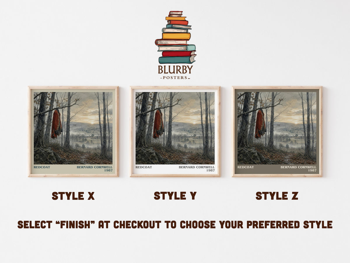 Redcoat literary print in frame leaning in hallway – historical fiction wall art (mockup)