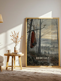 Redcoat watercolour print in frame leaning in hallway – historical fiction wall art