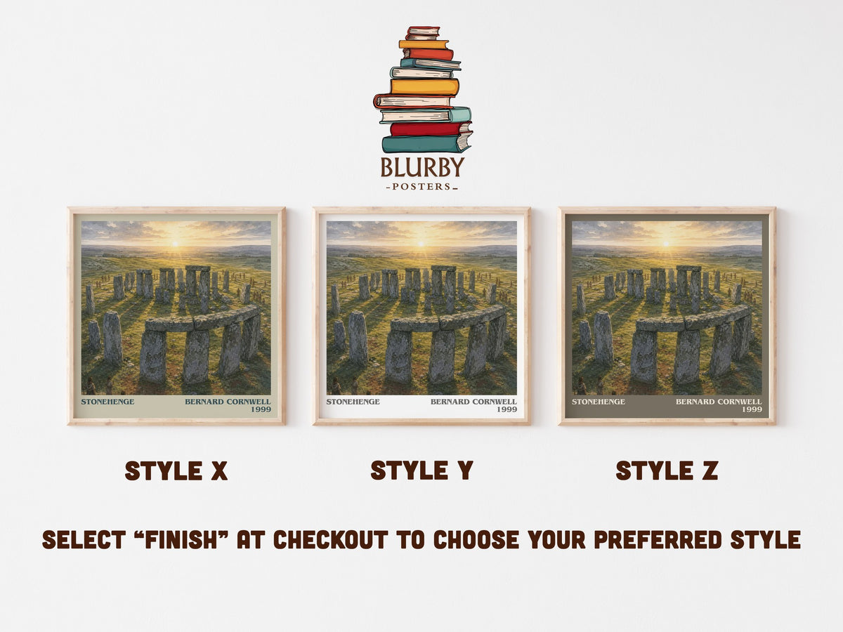 Stonehenge literary print in frame leaning in hallway – historical fiction wall art (mockup)
