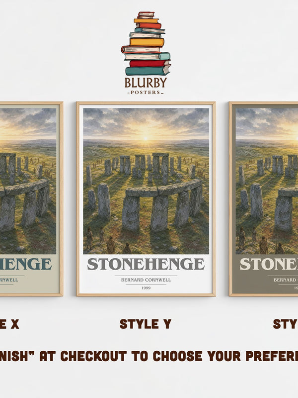 Stonehenge book cover print in frame leaning in hallway – historical fiction wall art