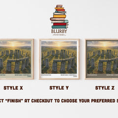 Stonehenge Literary Art Print by Bernard Cornwell – Style X, Y and Z square prints side by side – choose your finish
