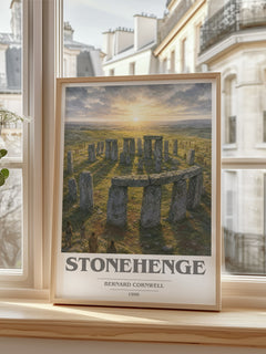 Stonehenge Book Cover Poster by Bernard Cornwell – framed print by a bright window