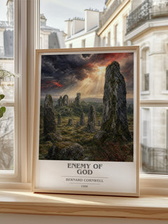 Enemy of God Book Cover Poster by Bernard Cornwell – framed print by a bright window