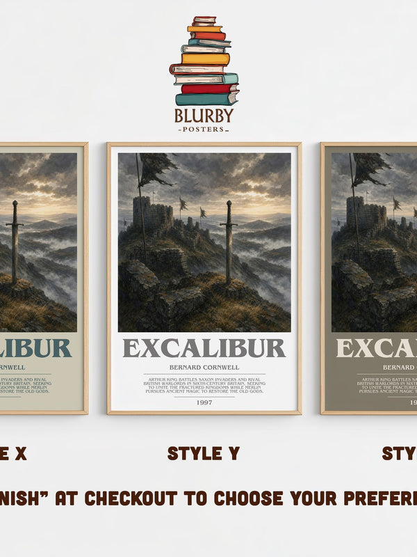Excalibur bookish print in frame leaning in hallway – historical fiction wall art