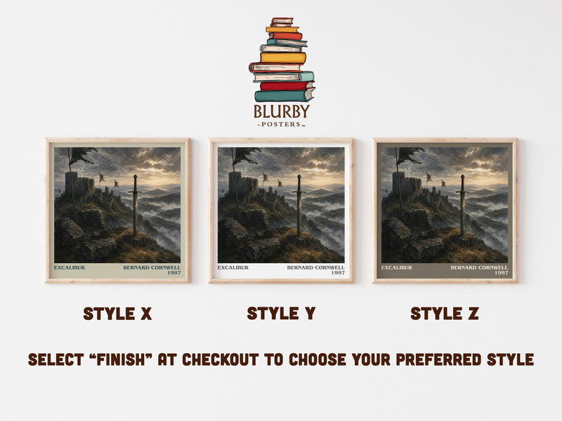 Excalibur literary print in frame leaning in hallway – historical fiction wall art