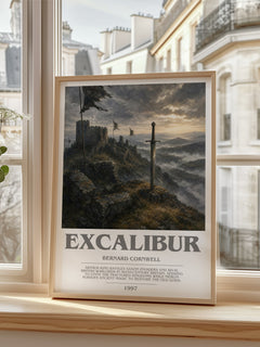 Excalibur Bookish Wall Art by Bernard Cornwell – framed print by a bright window