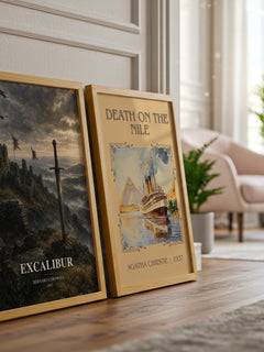 Excalibur watercolour print framed by window – literary home decor