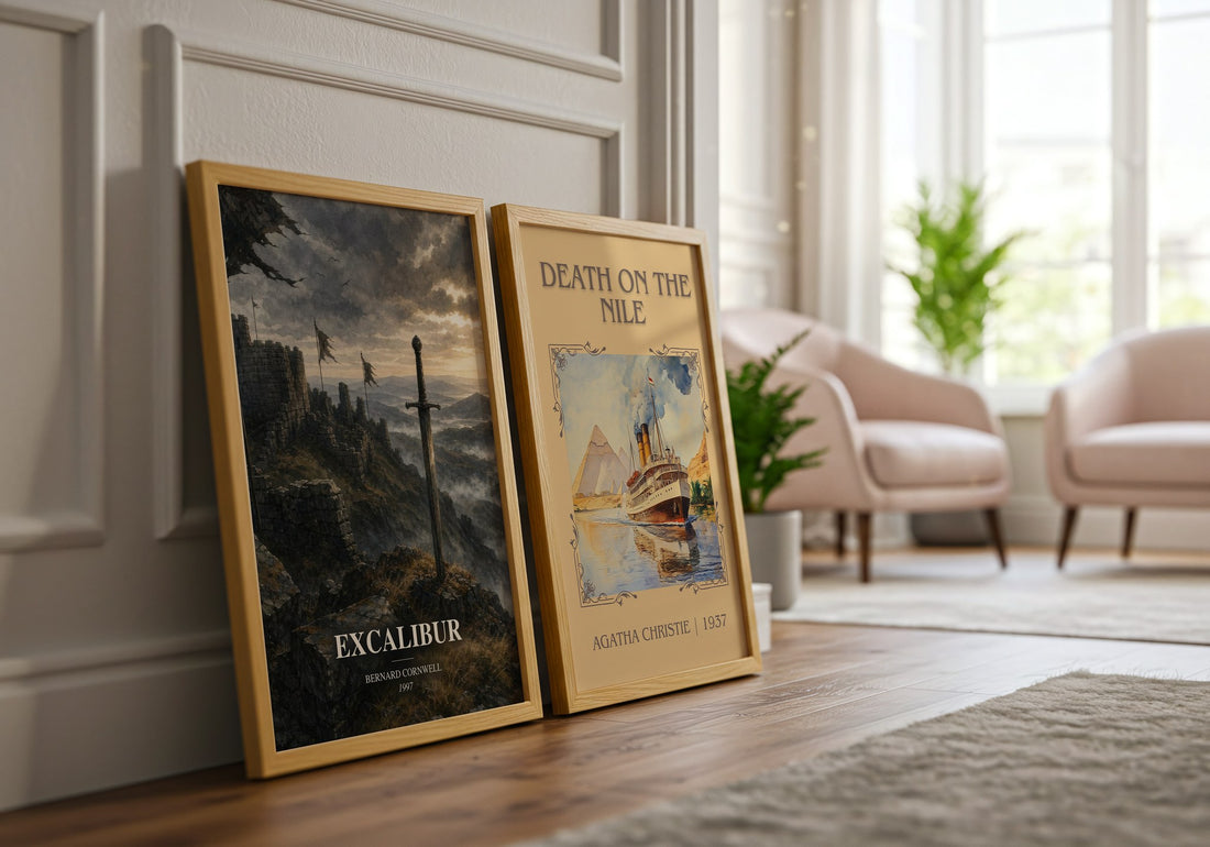Excalibur watercolour print framed by window – literary home decor