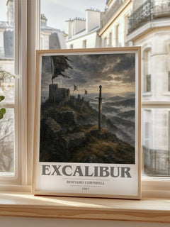 Excalibur Book Cover Poster by Bernard Cornwell – framed print by a bright window