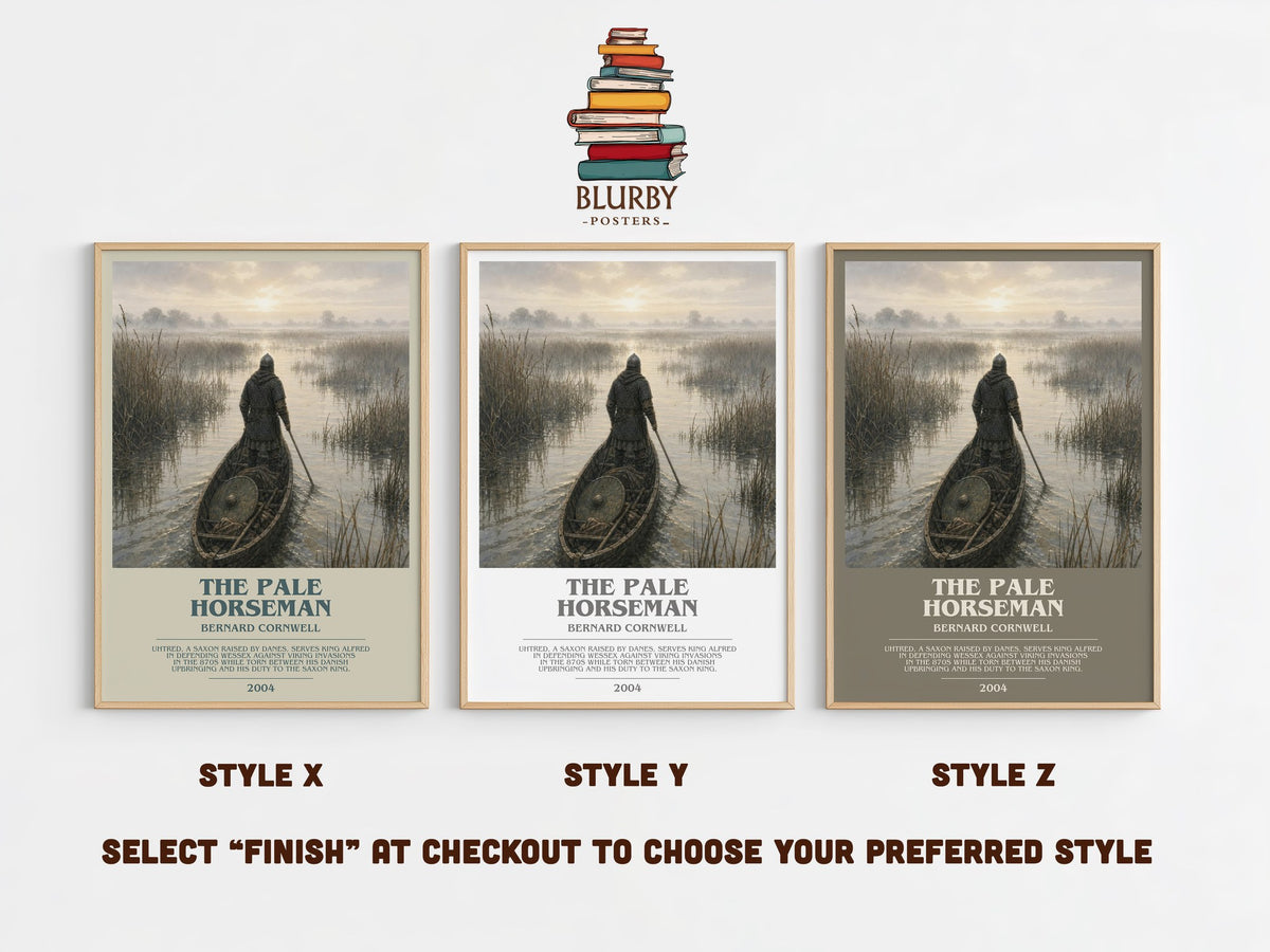 The Pale Horseman bookish print in frame leaning in hallway – historical fiction wall art (mockup)