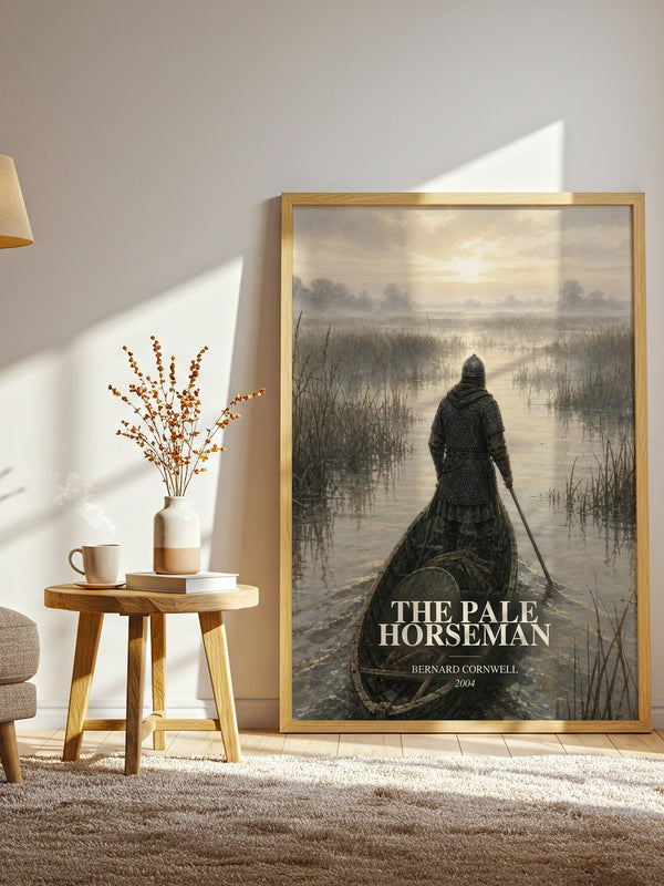 The Pale Horseman watercolour print in frame leaning in hallway – historical fiction wall art