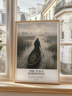 The Pale Horseman Book Cover Poster by Bernard Cornwell – framed print by a bright window