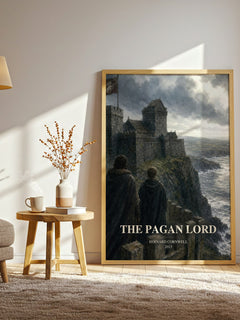 The Pagan Lord watercolour print in frame leaning in hallway – historical fiction wall art