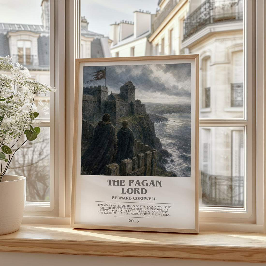 The Pagan Lord Bookish Wall Art by Bernard Cornwell – framed print by a bright window